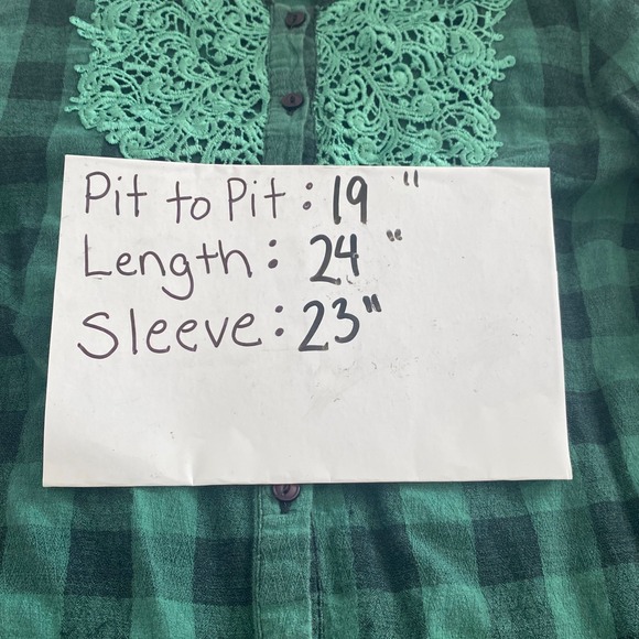 Sundance Green Plaid Flannel Shirt Lace Inset Button Down Womens Small Christmas - Picture 5 of 5